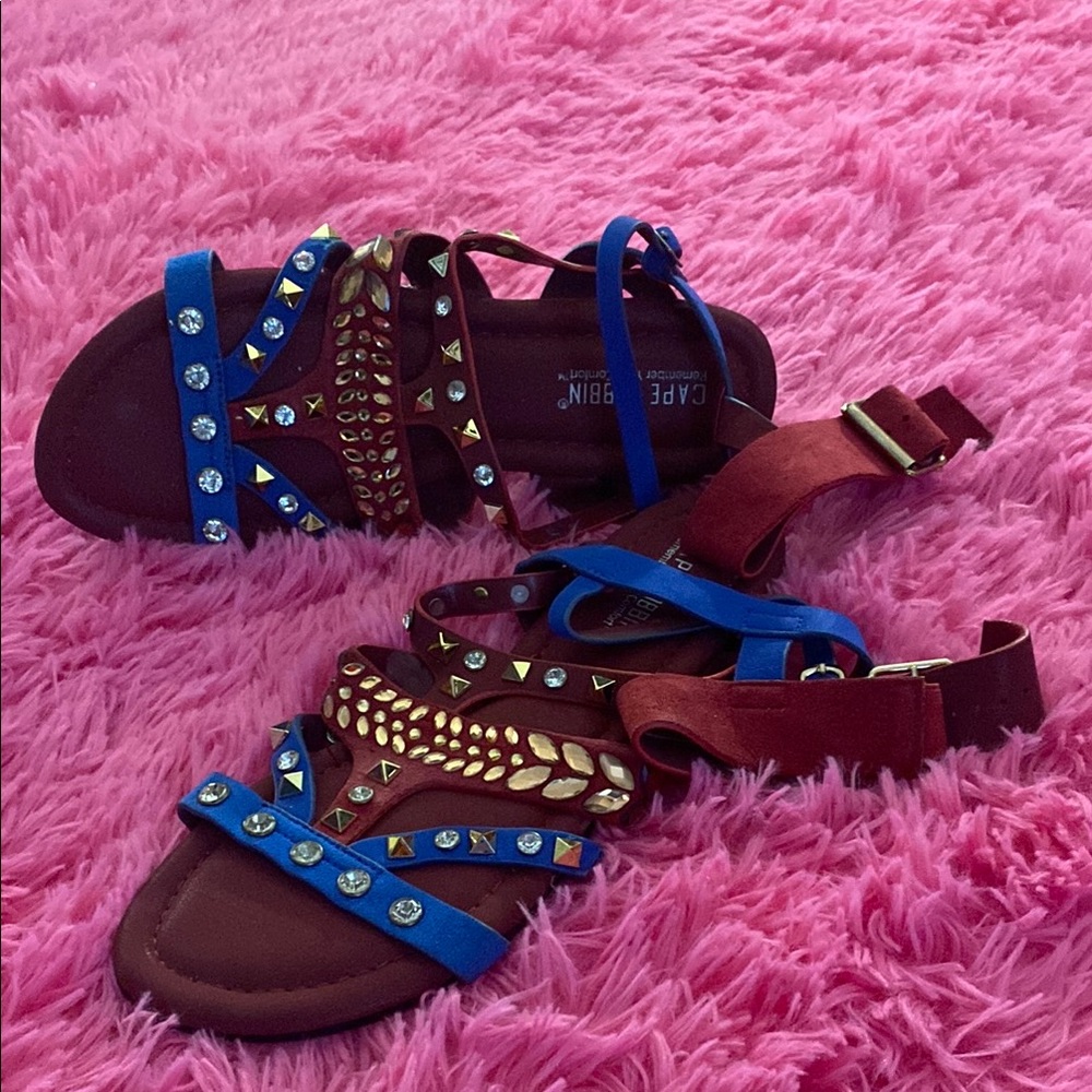 Cape Robbin Kids Blue and Burgundy Studded Sandals